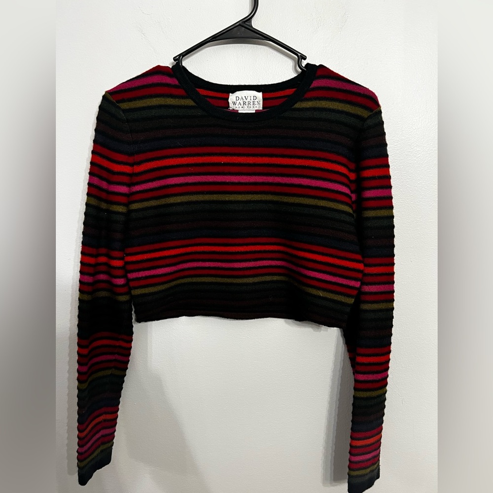 David Warren Multicolored Stripe Long Sleeve Cropped Sweater‎ SZ S